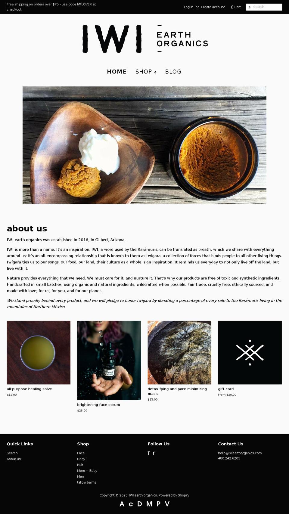 iwiearthorganics.com shopify website screenshot