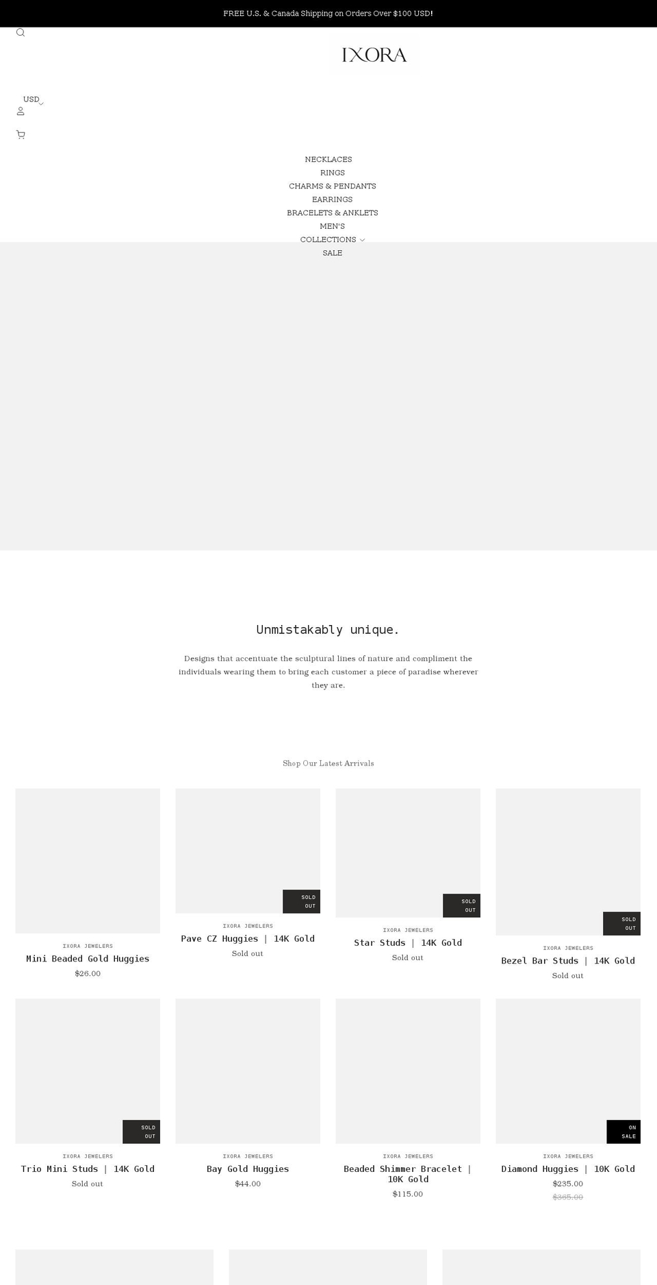 ixorajewelers.com shopify website screenshot