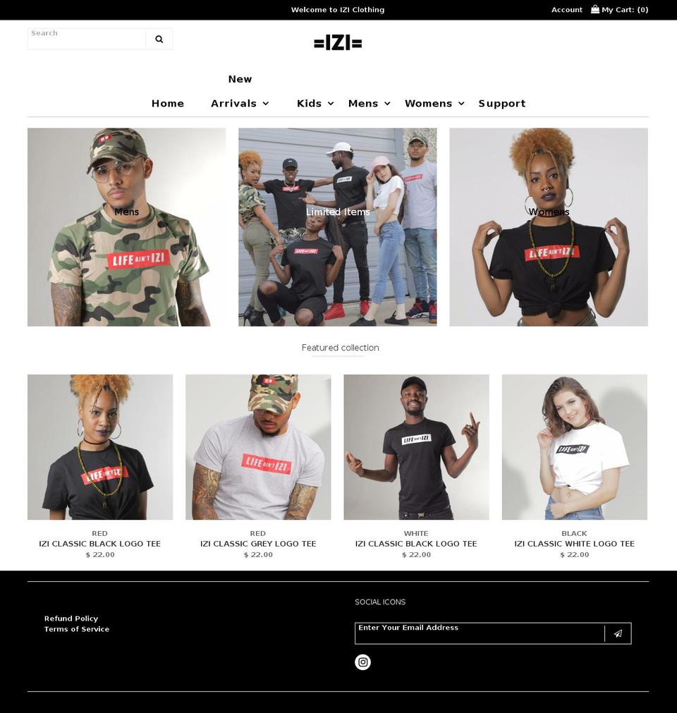 iziclothing.com — Shopify storefront screenshot