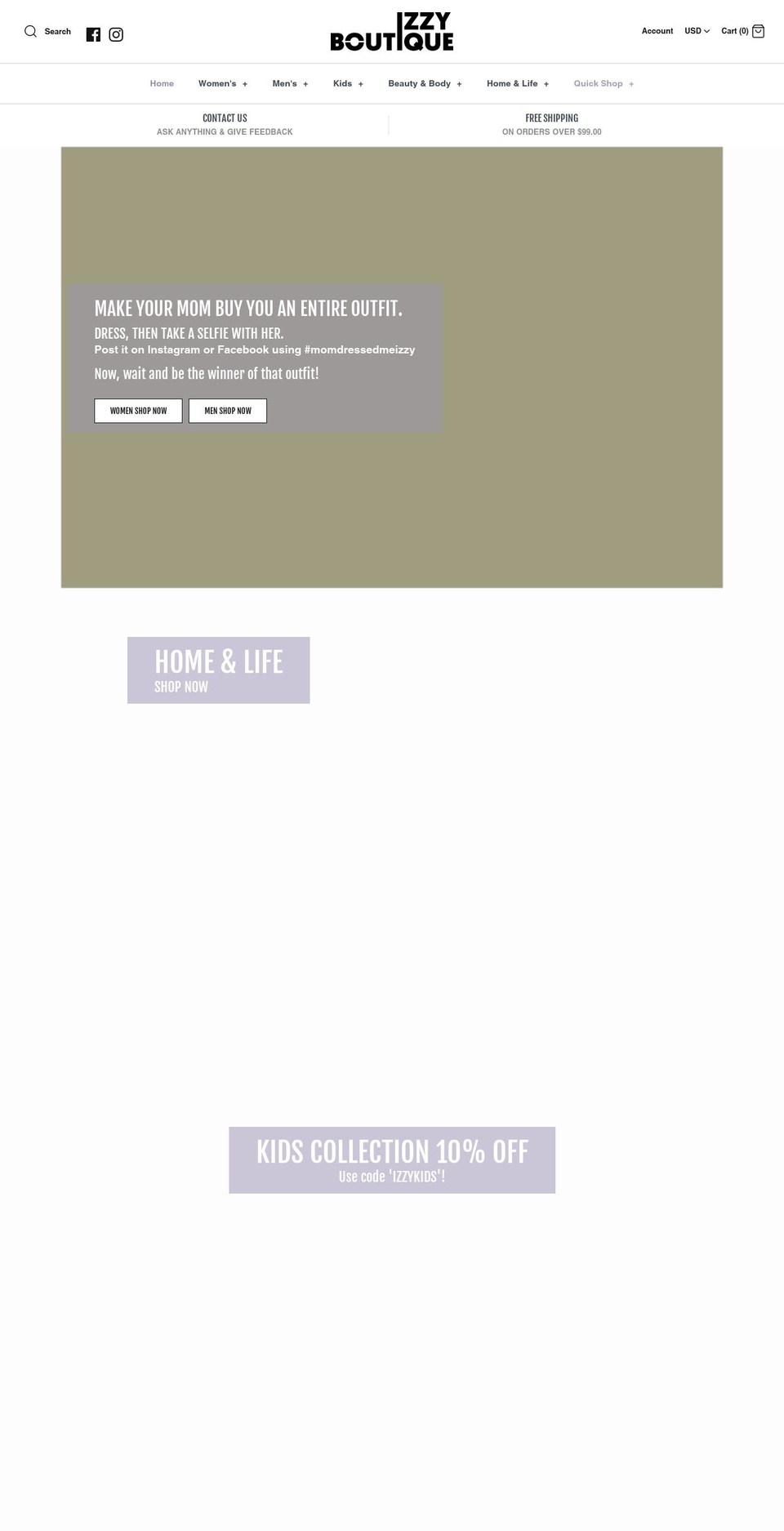 izzyboutique.com — Shopify storefront screenshot