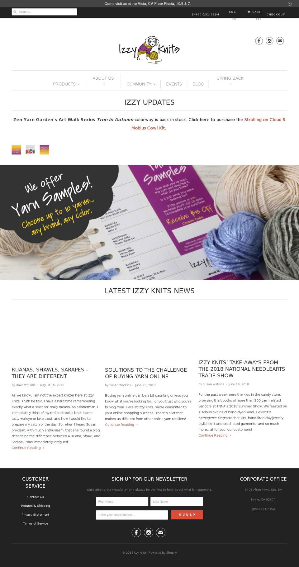 izzyknits.com shopify website screenshot
