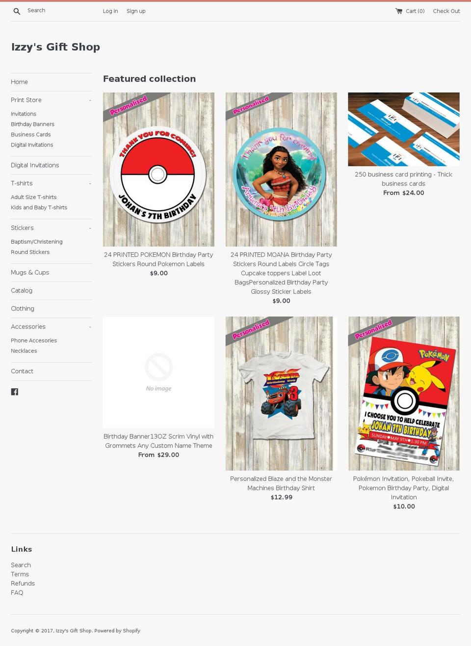 izzysgiftshop.com shopify website screenshot