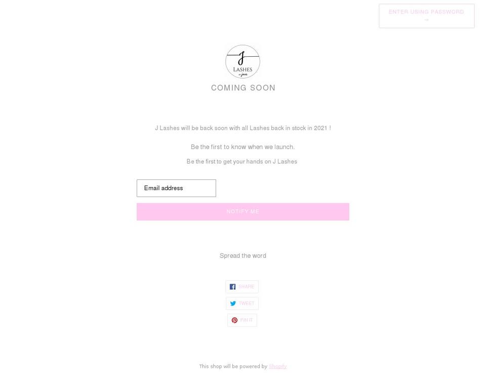 j-lashes.com shopify website screenshot