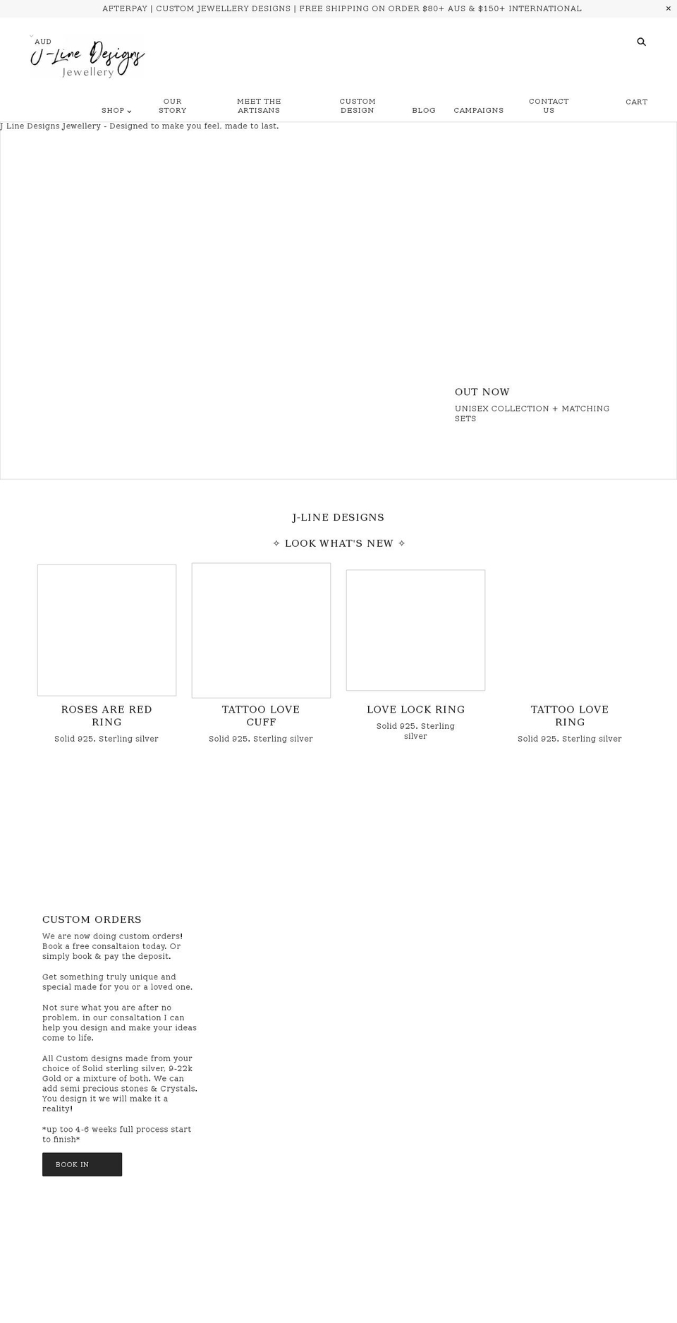 j-linedesigns.com shopify website screenshot