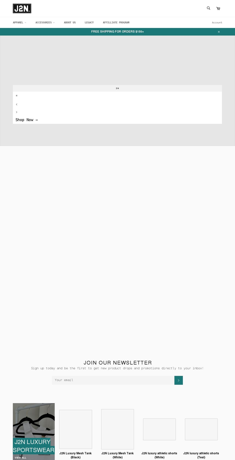 j2nclothing.com shopify website screenshot