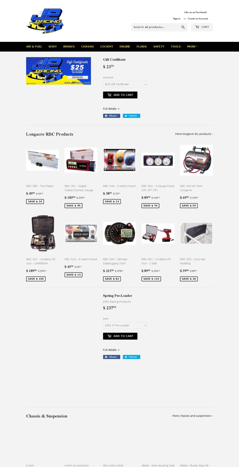 j2racing.parts shopify website screenshot