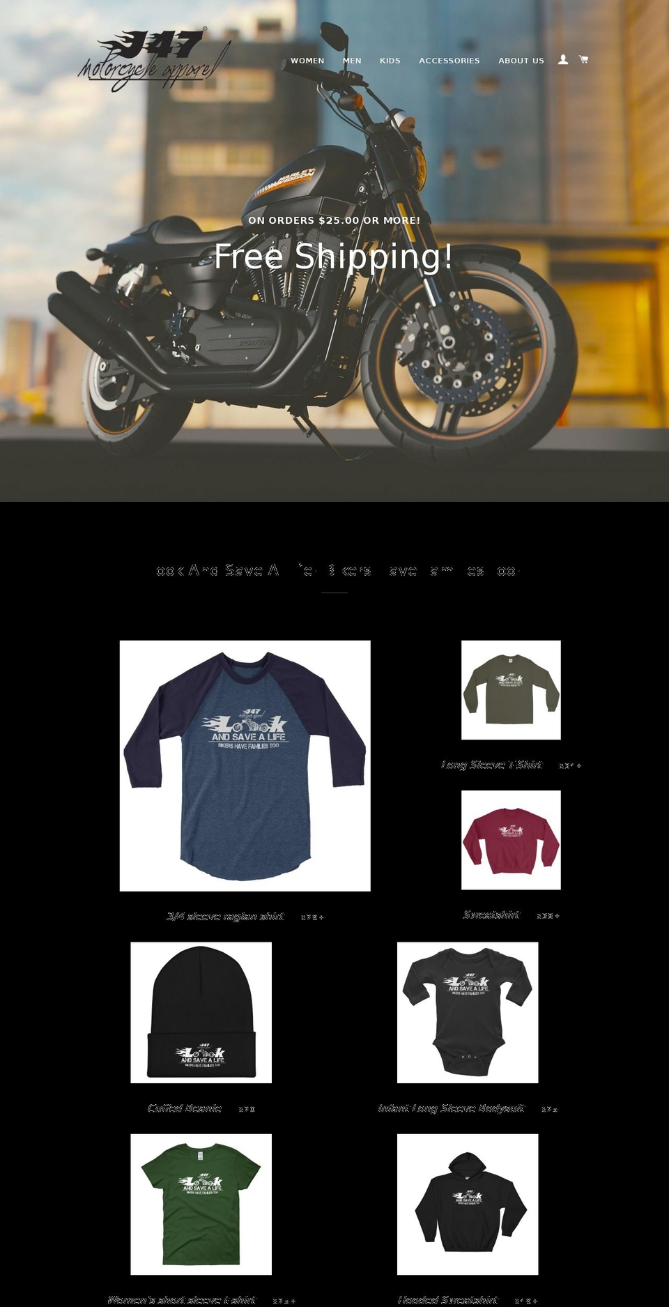 j47motorcycleapparel.com shopify website screenshot