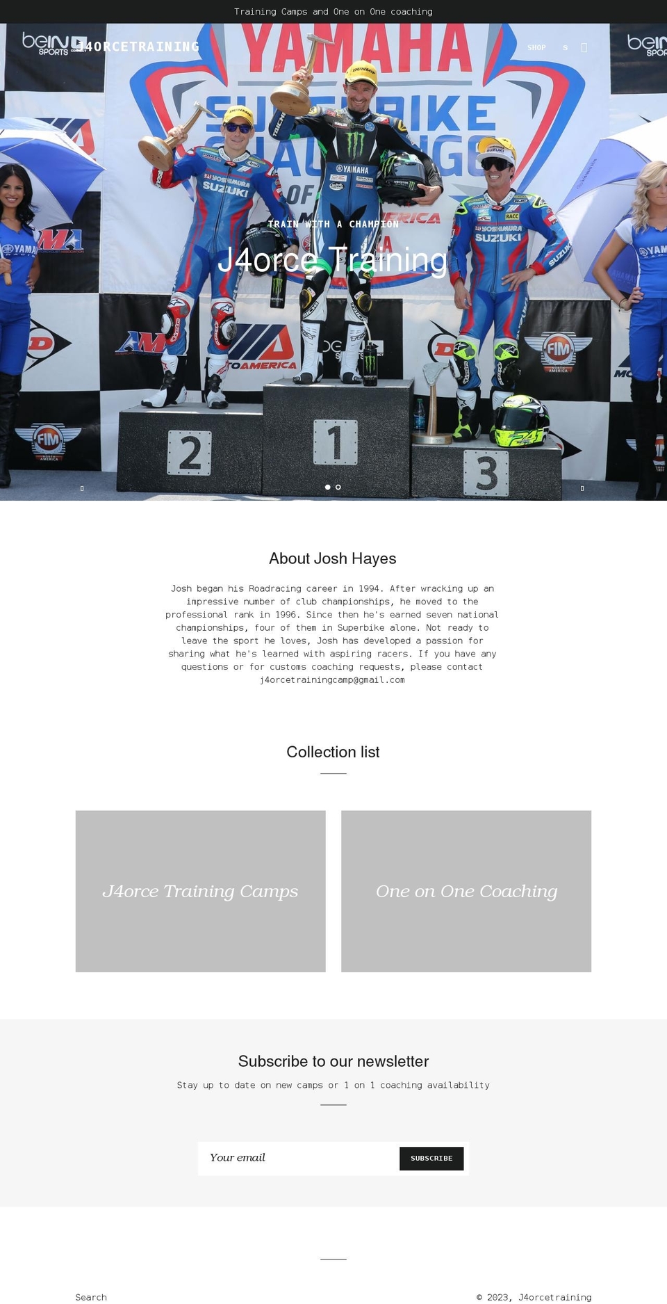 j4orcetrainingcamp.com shopify website screenshot