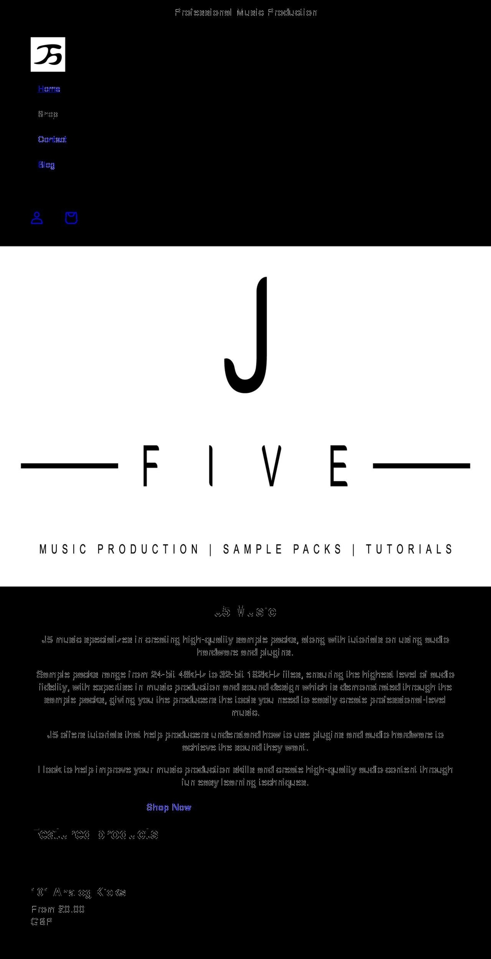 j5music.com shopify website screenshot