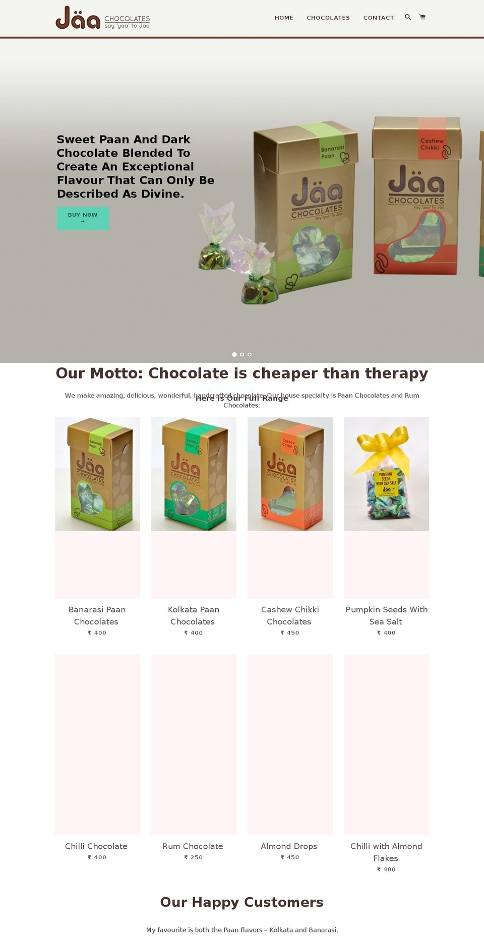 jaachocolates.com — Shopify storefront screenshot