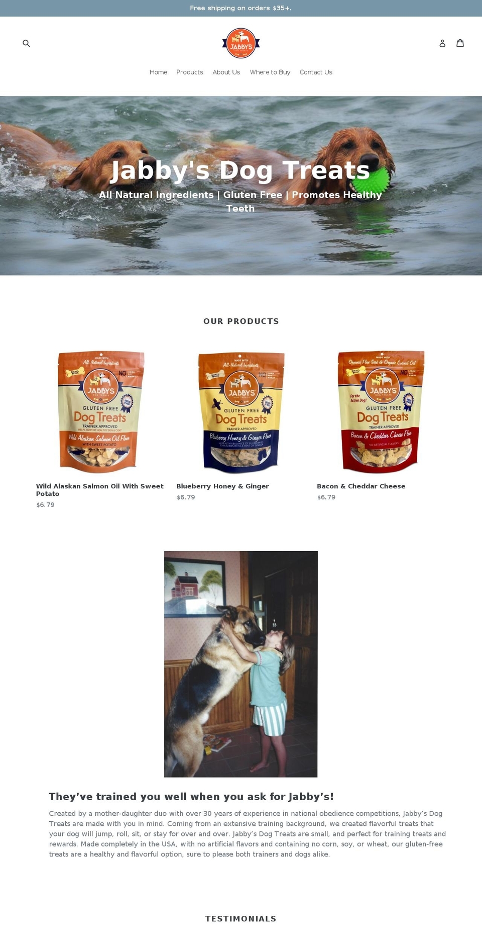 jabbysdogtreats.com — Shopify storefront screenshot