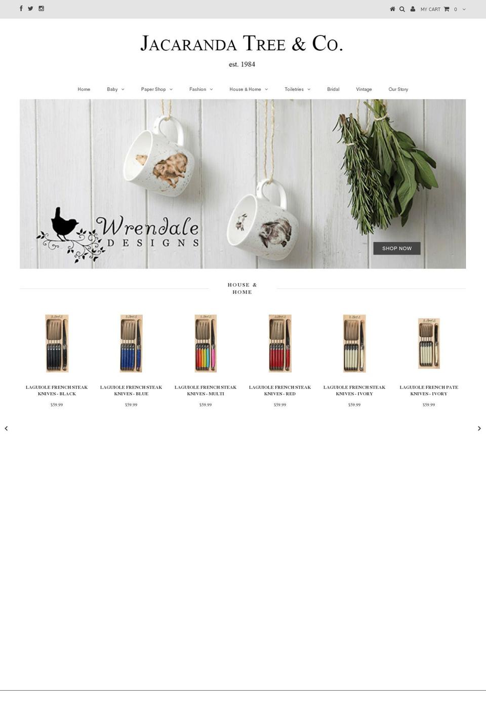 jacarandatreeco.ca shopify website screenshot