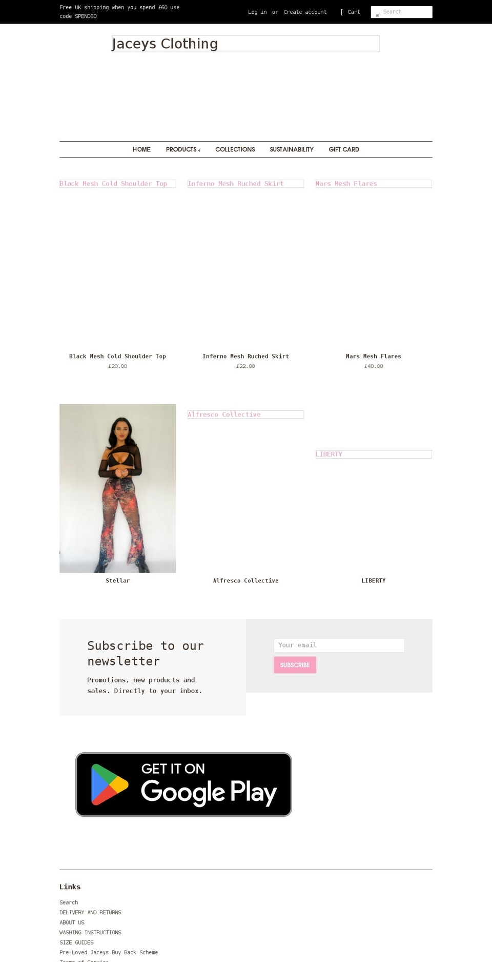jaceysclothing.com shopify website screenshot