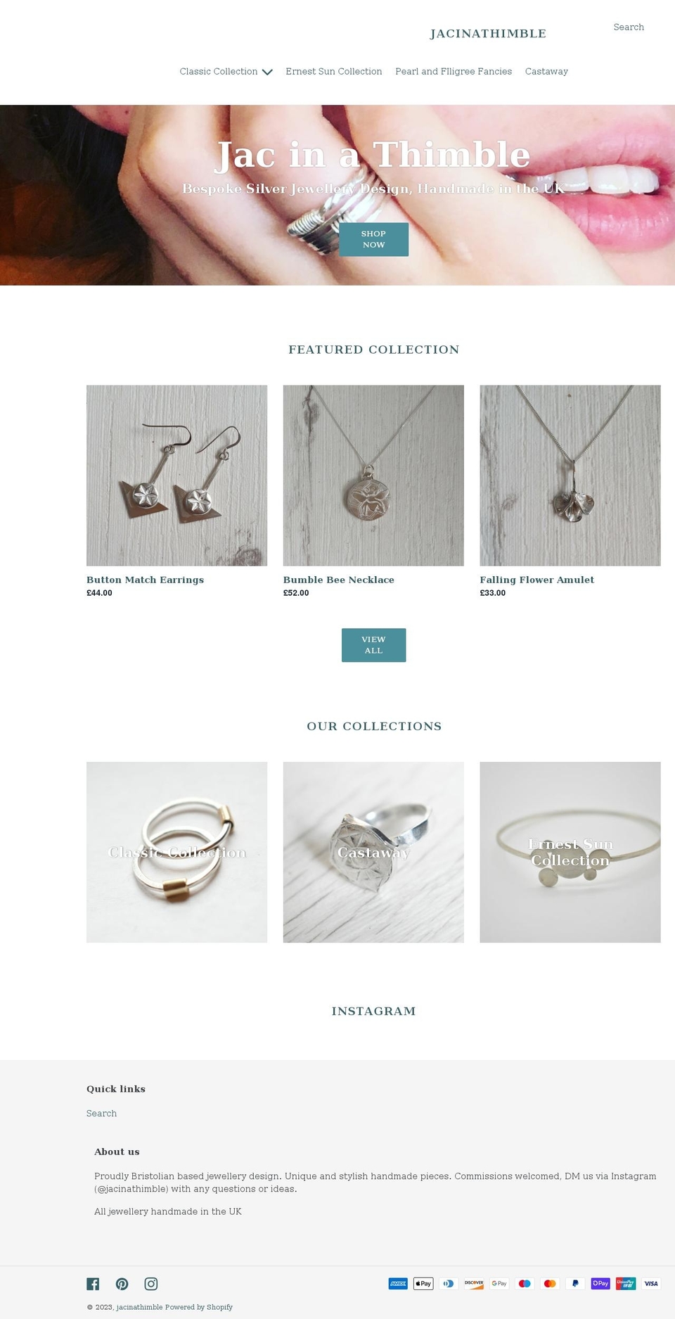 jacinathimble.co.uk shopify website screenshot