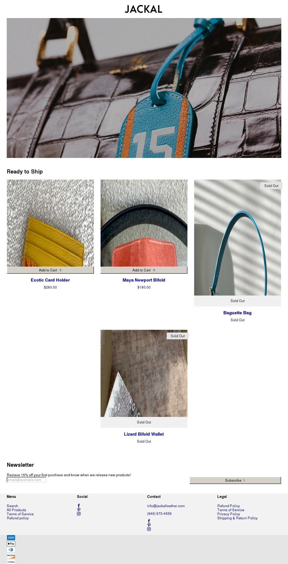 jackalleather.com shopify website screenshot