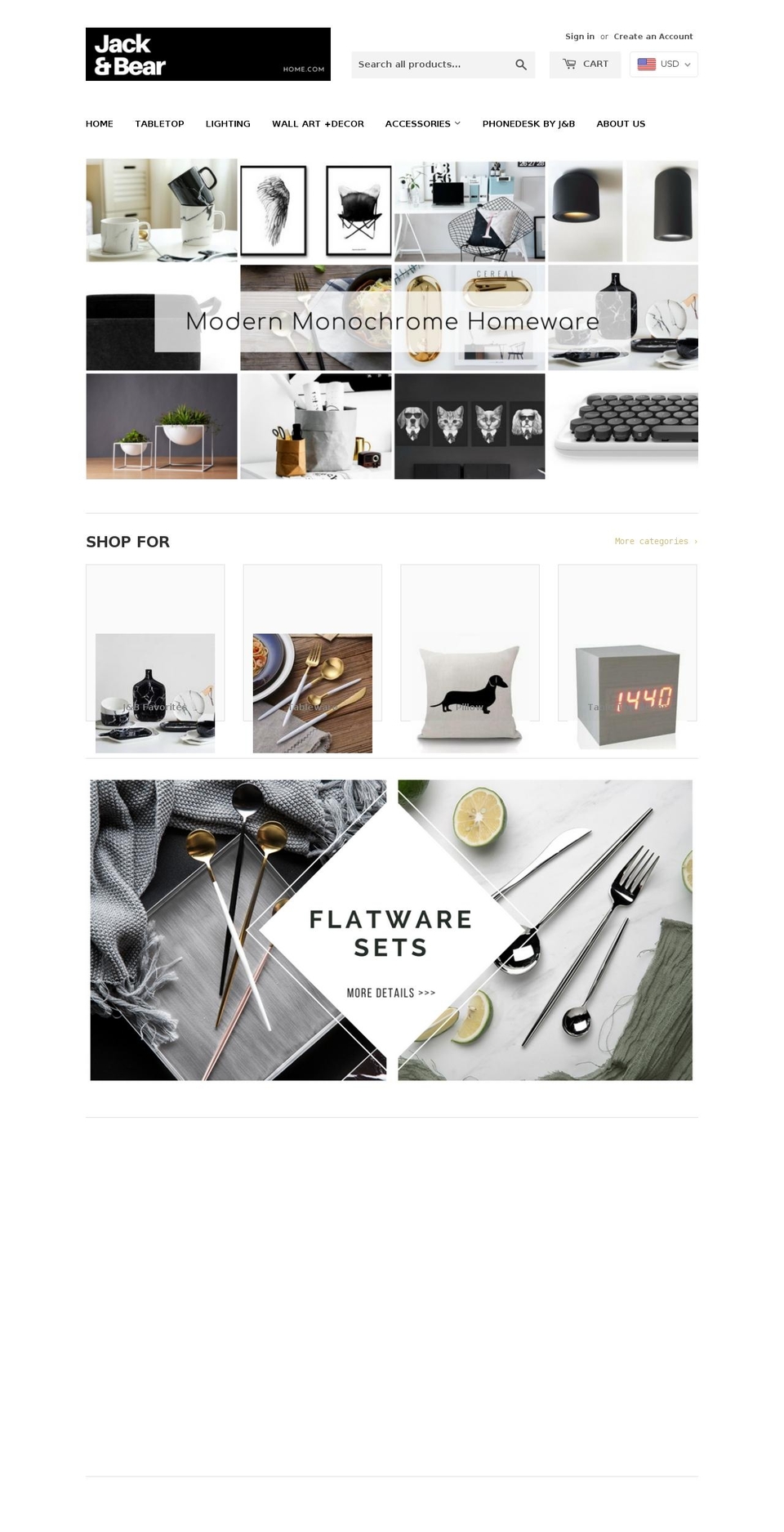 jackandbearhome.com shopify website screenshot