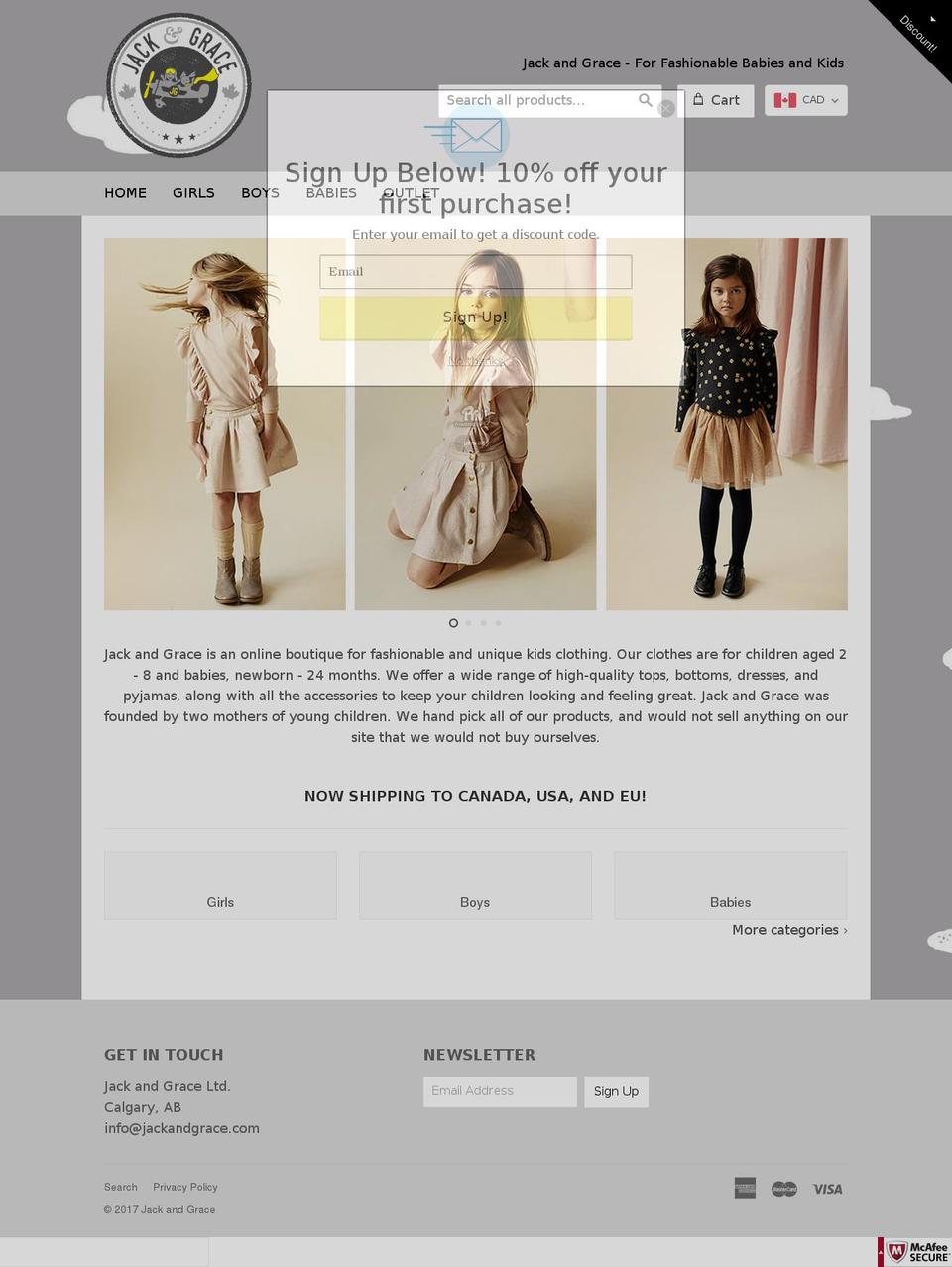 jackandgrace.com shopify website screenshot
