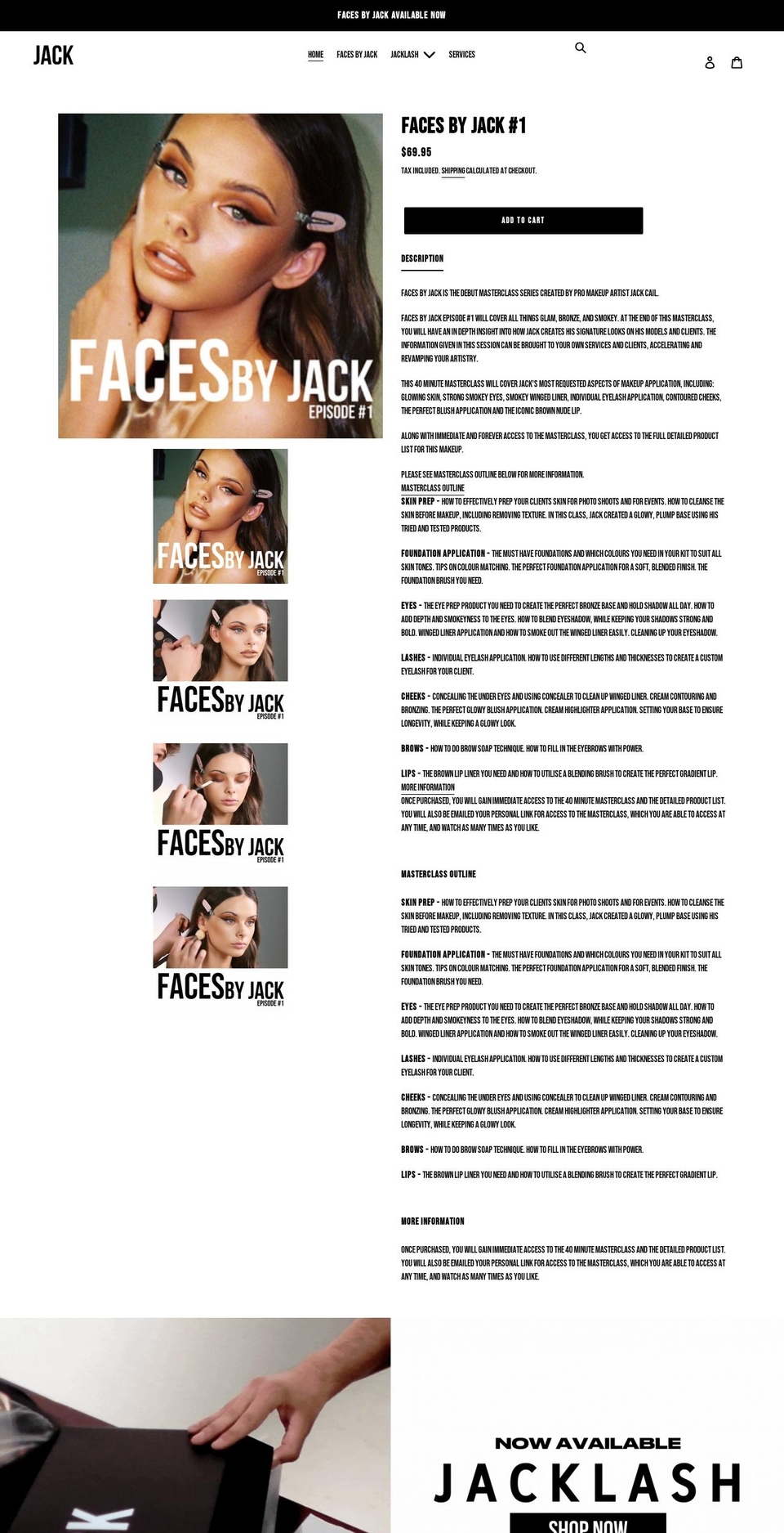 jackcailmakeup.com shopify website screenshot