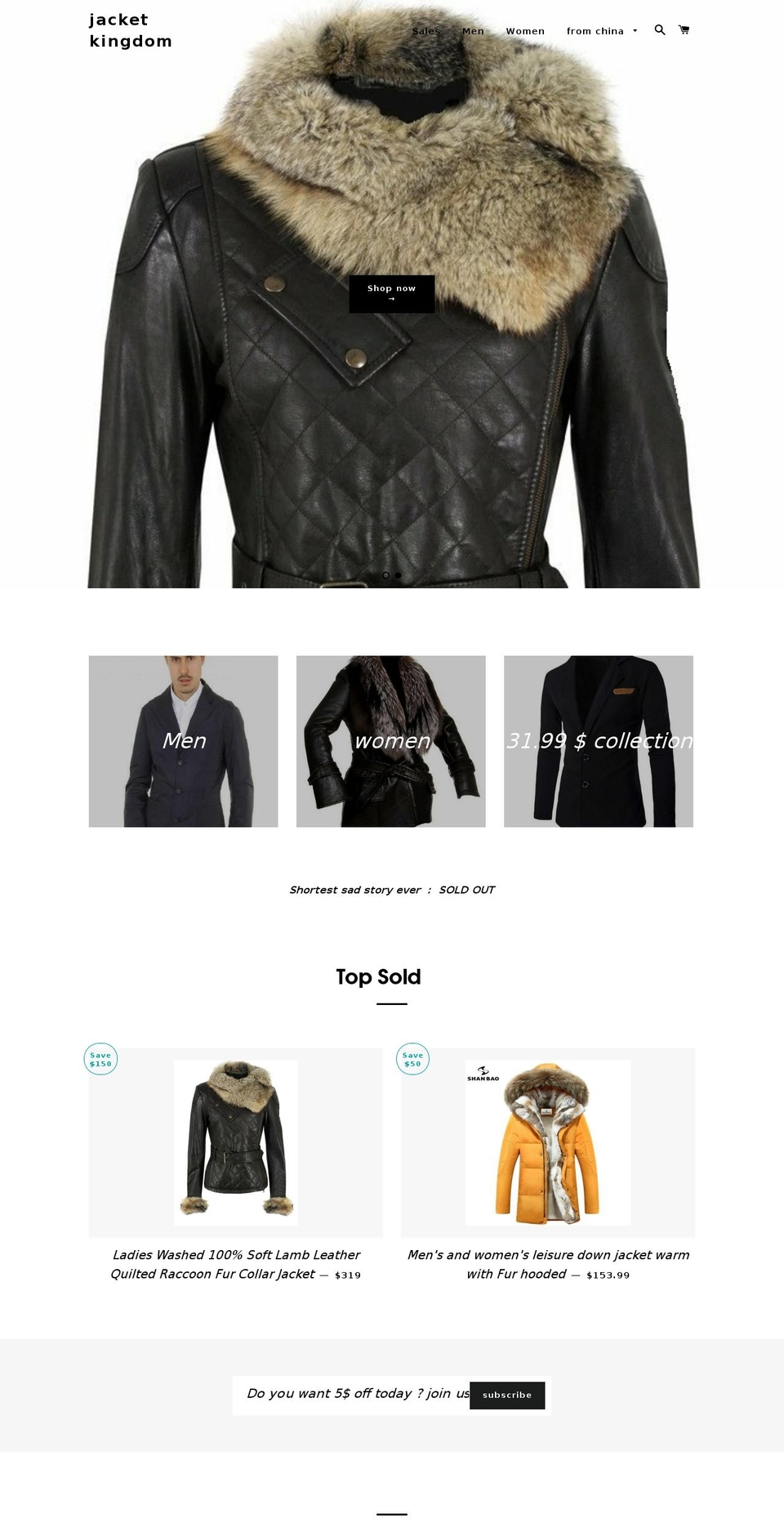 jacketkingdom.com shopify website screenshot