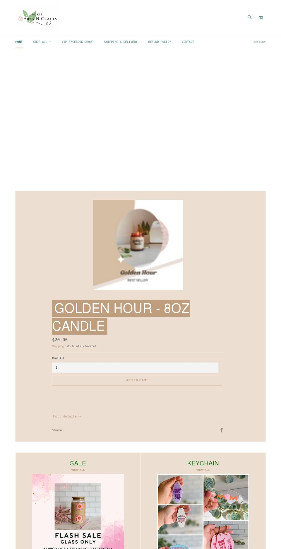 jackieartsncrafts.com shopify website screenshot