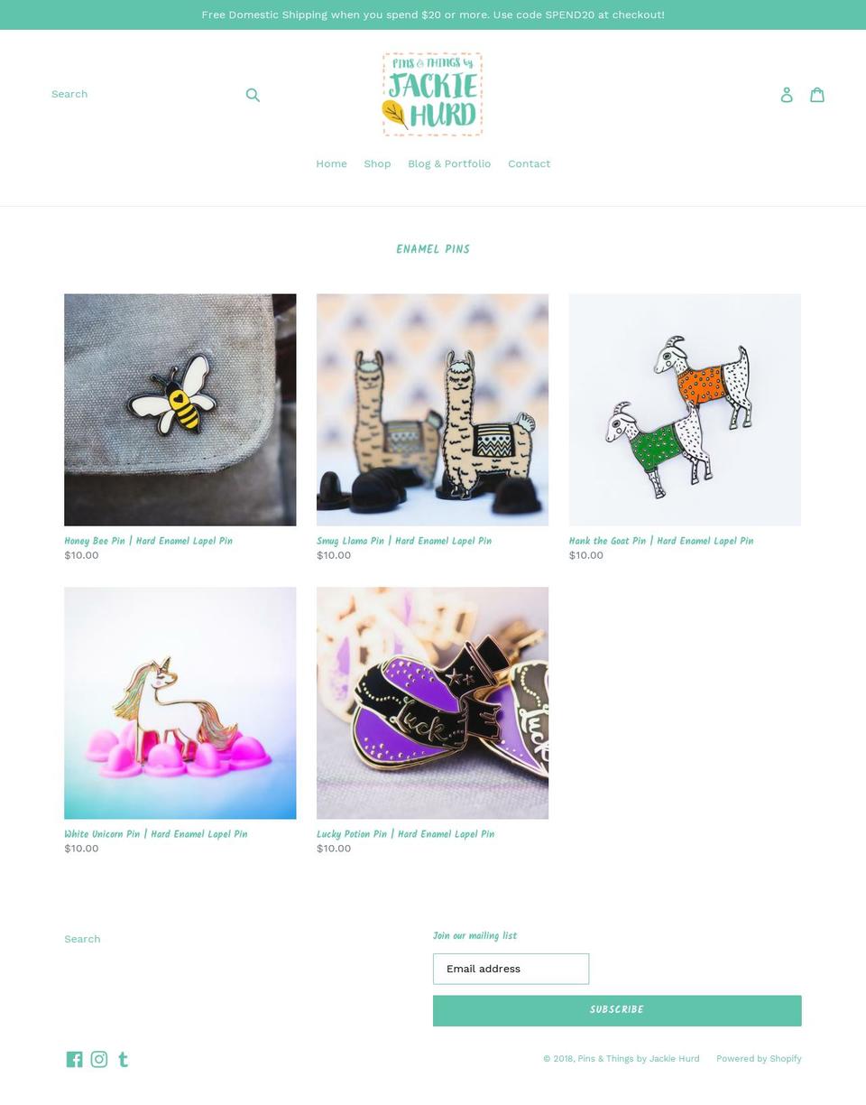 jackiehurd.com — Shopify storefront screenshot