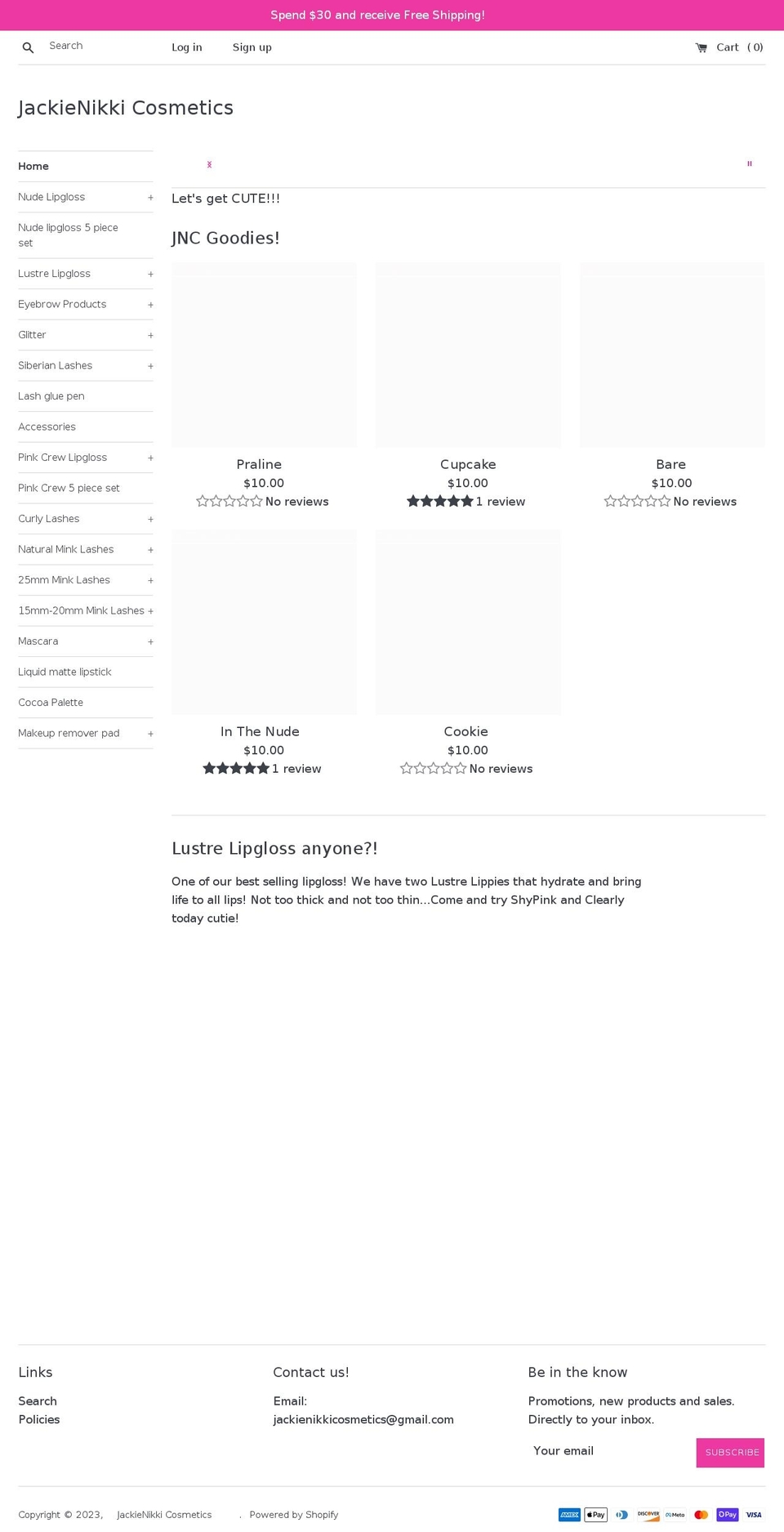 jackienikkicosmetics.com shopify website screenshot