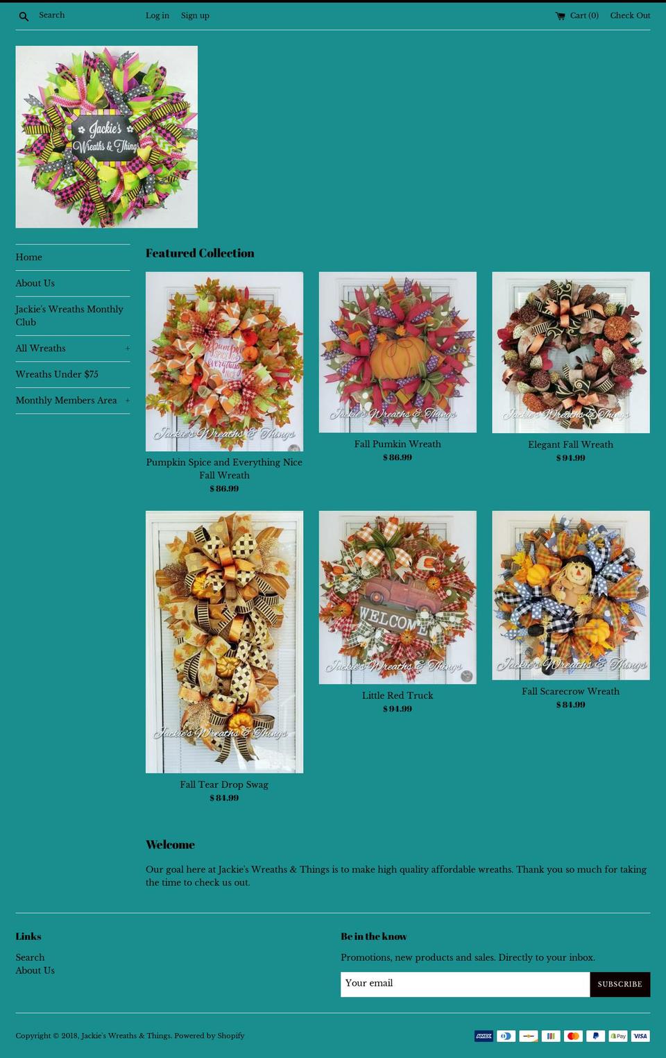 jackieswreaths.com shopify website screenshot