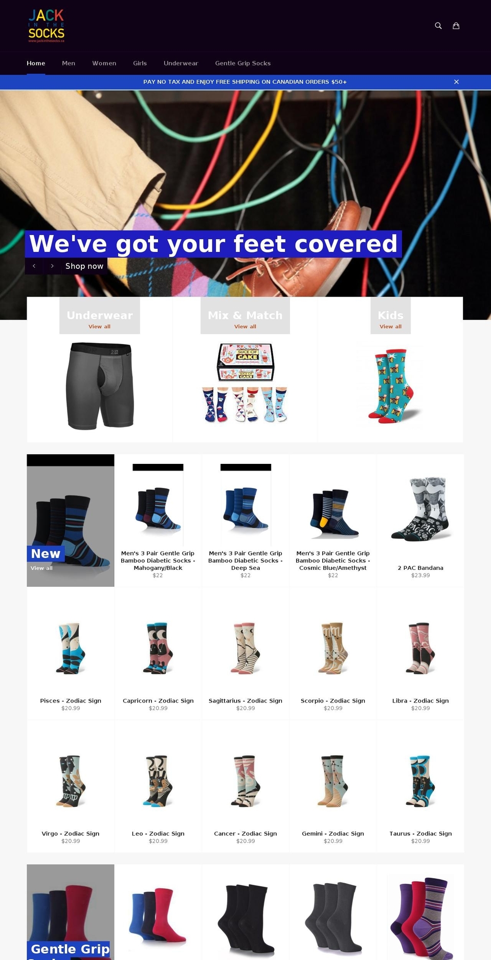 jackinthesocks.ca shopify website screenshot