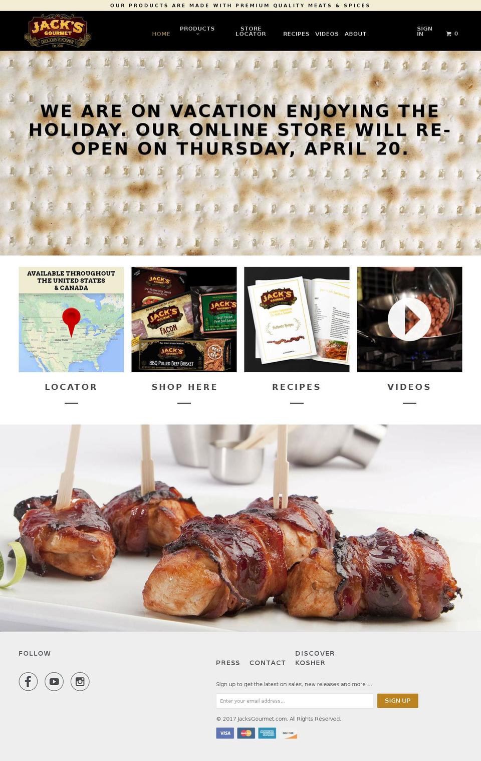 jacksgourmet.com shopify website screenshot