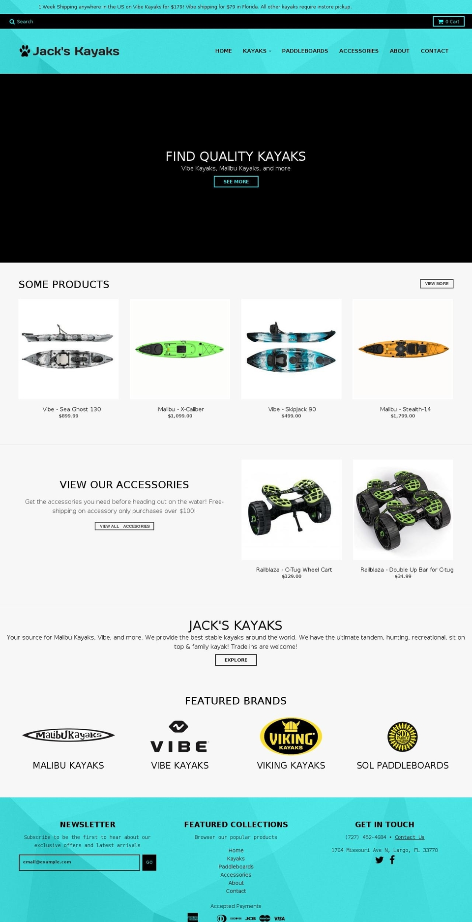jackskayaks.com — Shopify storefront screenshot