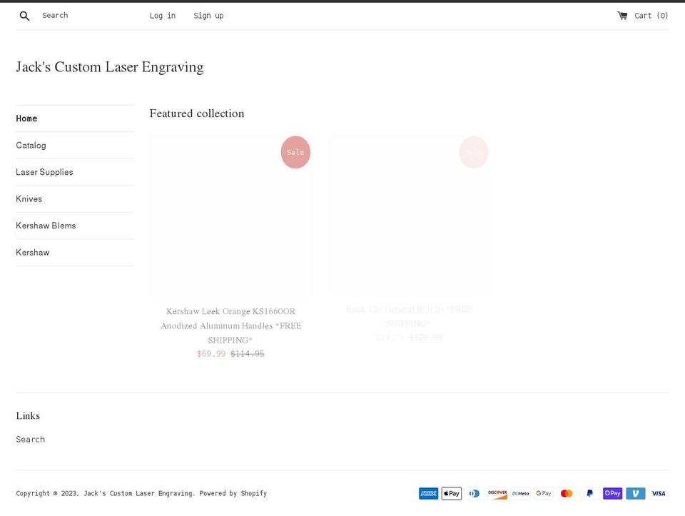 jackslaserengraving.com shopify website screenshot