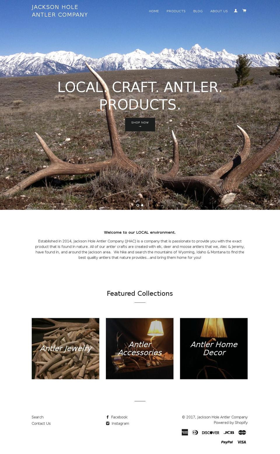 jacksonholeantlercompany.com shopify website screenshot