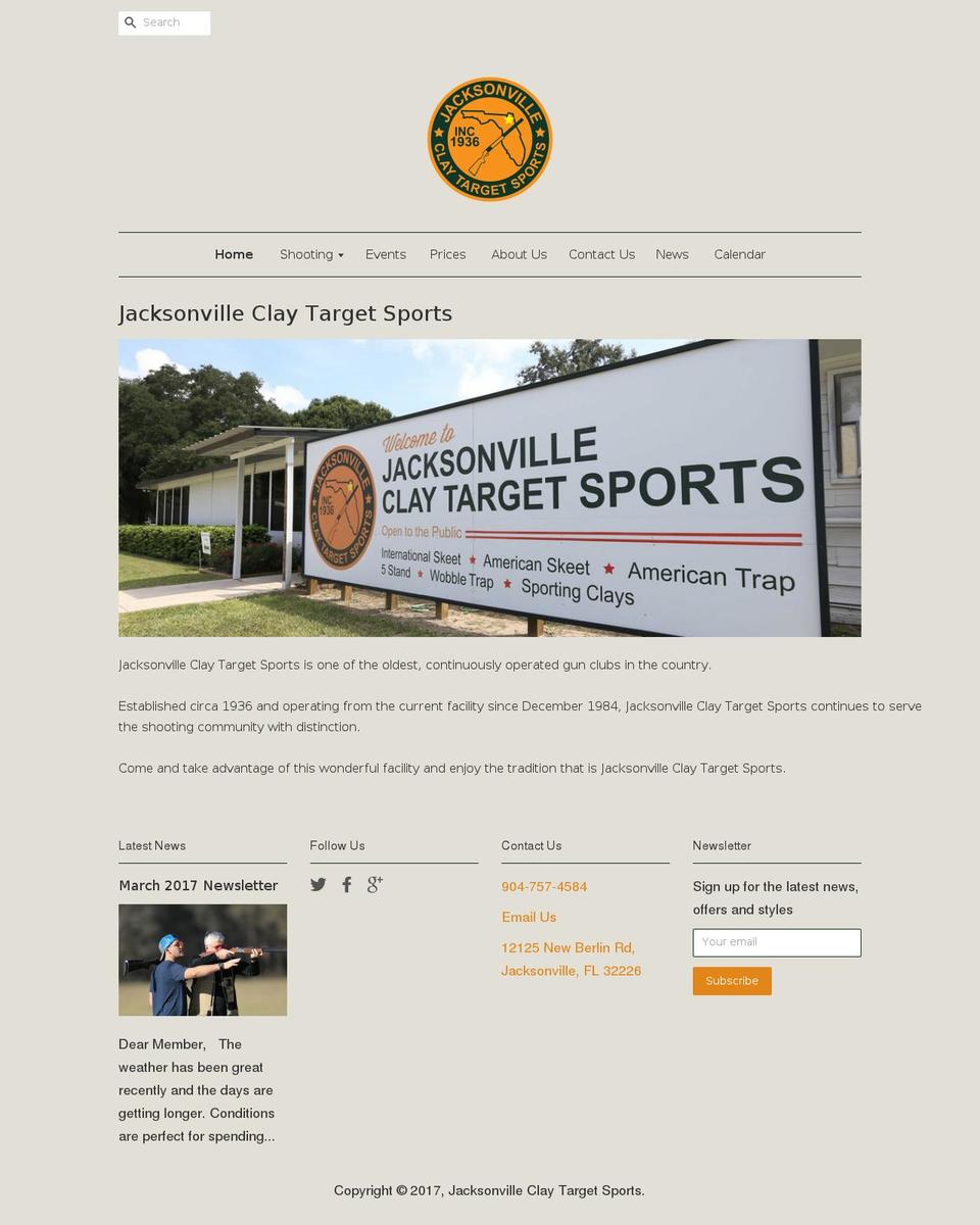 jacksonvilleclaytargetsports.com shopify website screenshot