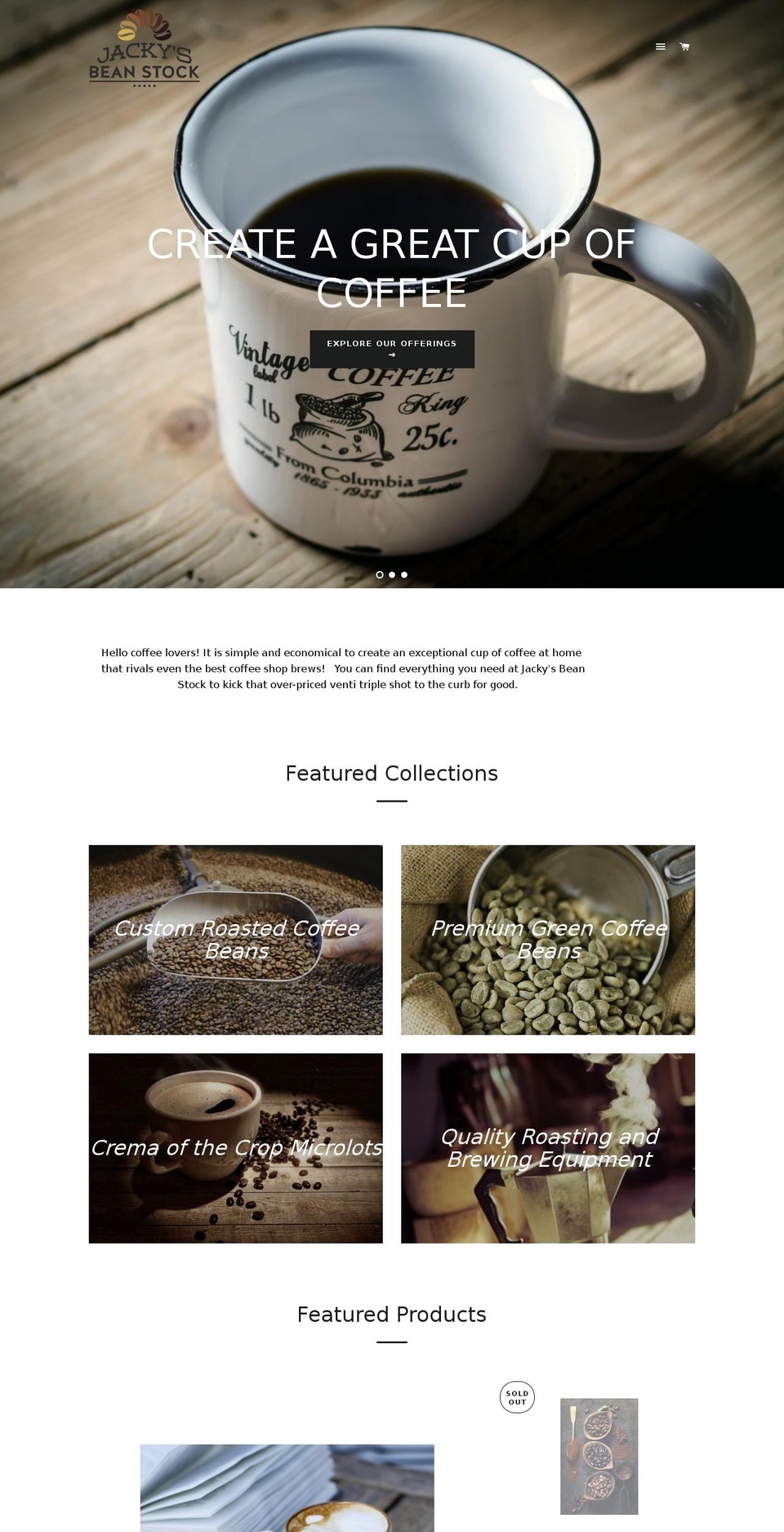 jackysbeanstock.com shopify website screenshot