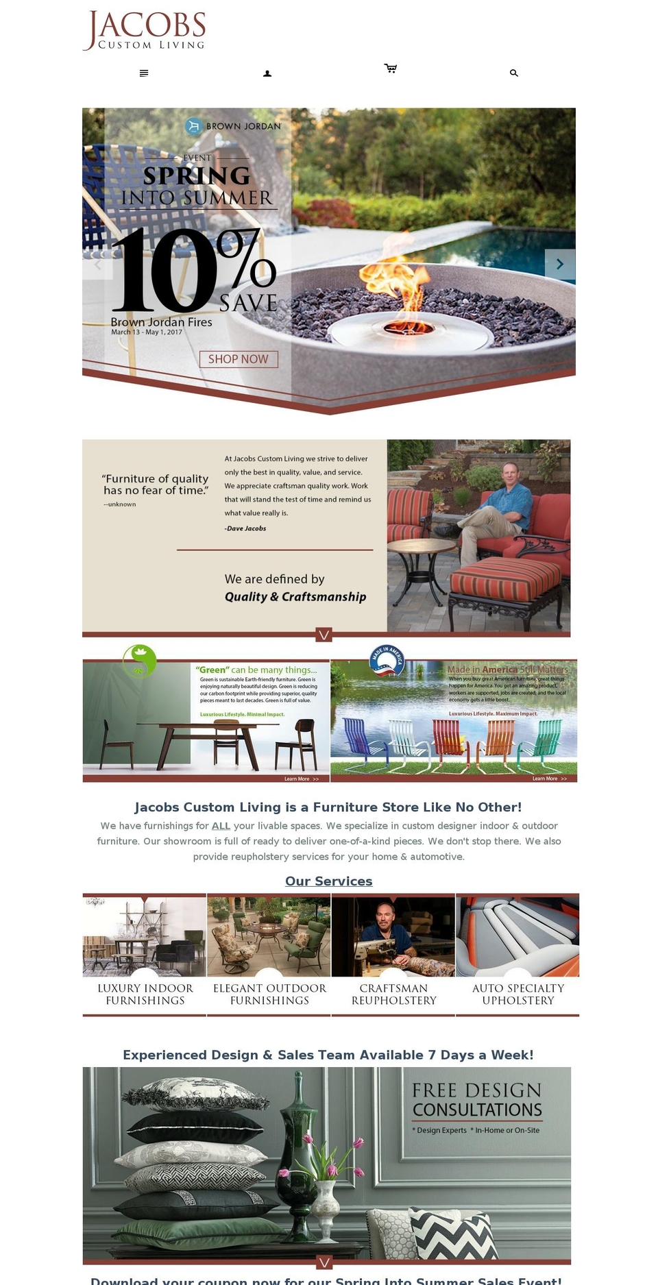 jacobscustomliving.com shopify website screenshot