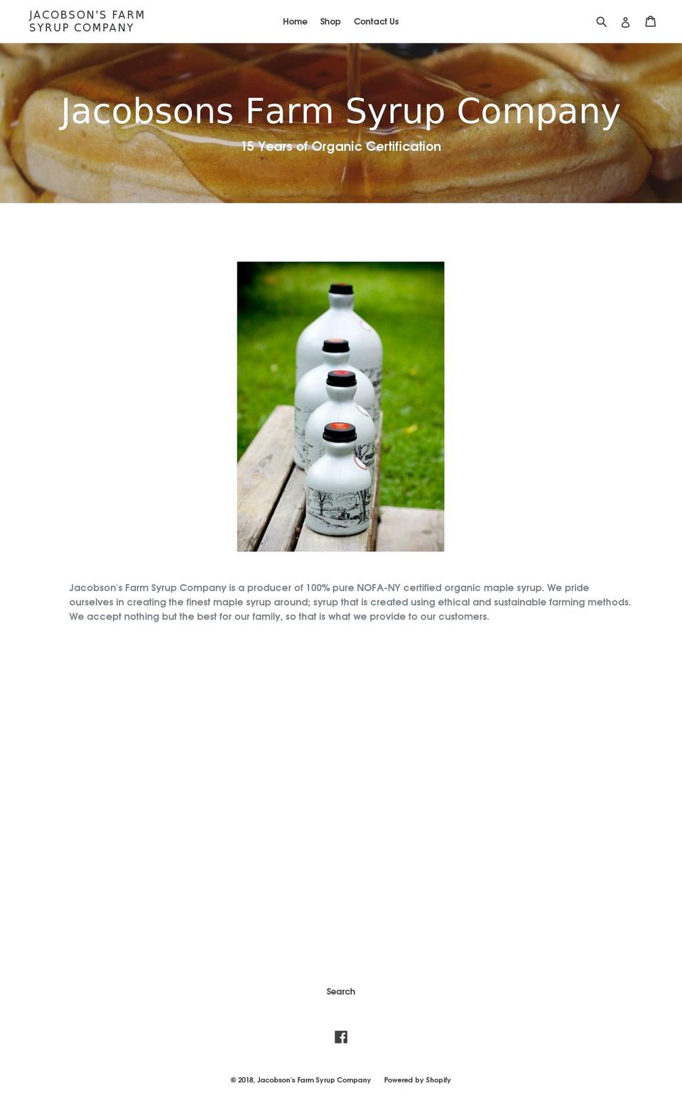 jacobsonsfarmsyrup.com shopify website screenshot