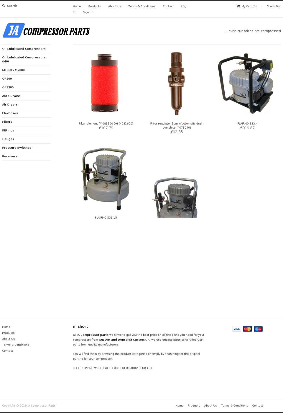 jacompressorparts.com shopify website screenshot