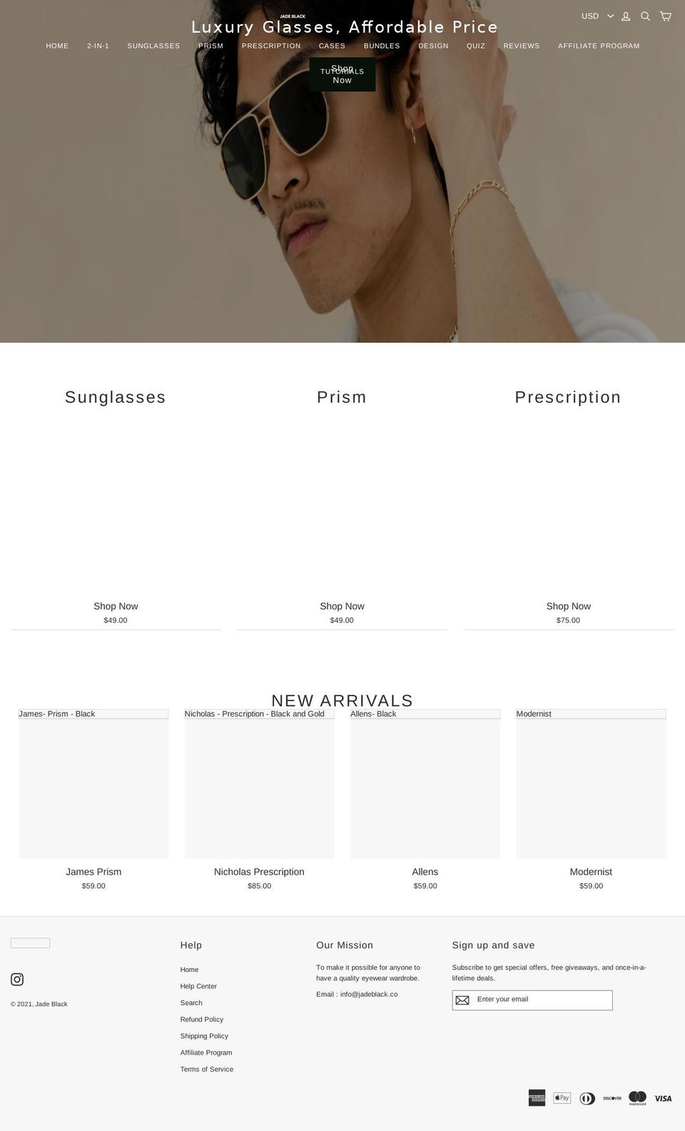 jadeblack.co shopify website screenshot