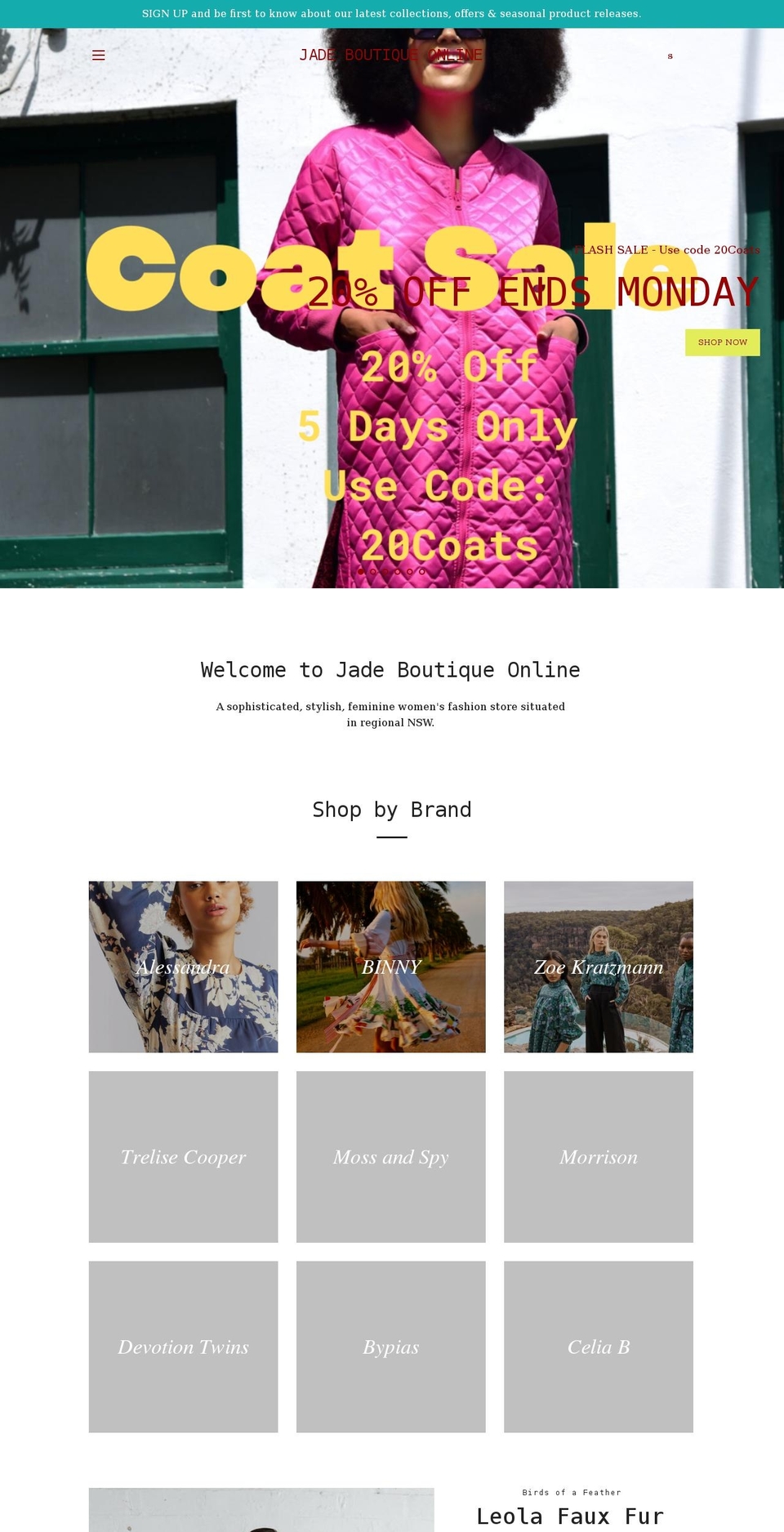 jadeboutique.com.au shopify website screenshot