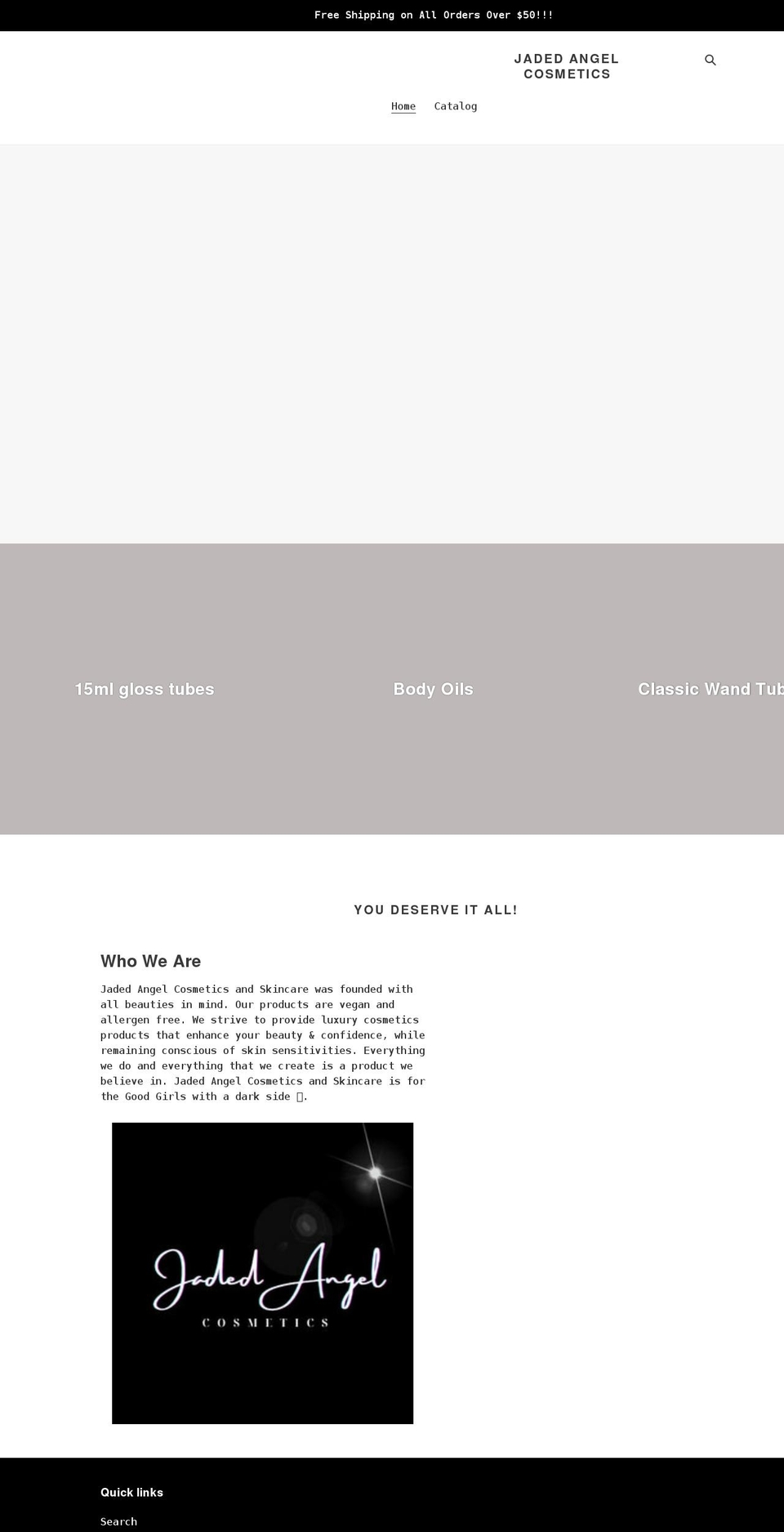 jadedangelcosmetics.com shopify website screenshot