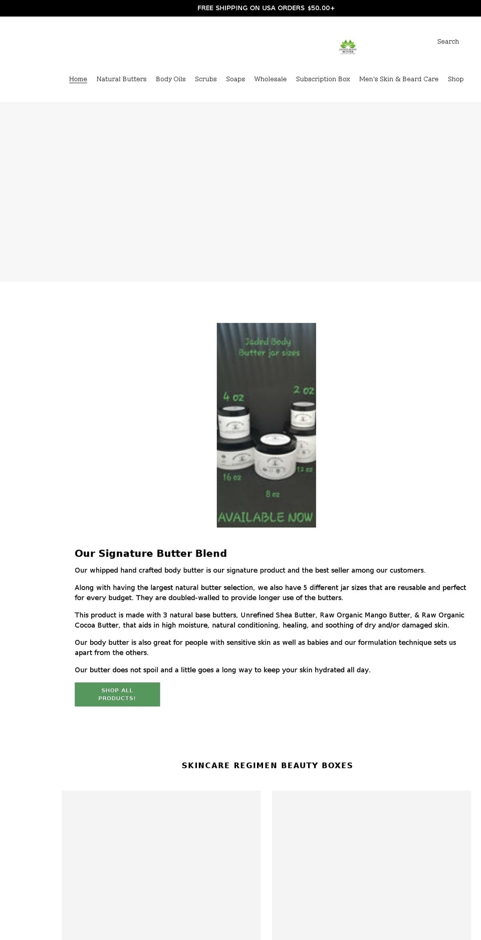 jadedbodybutter.com shopify website screenshot