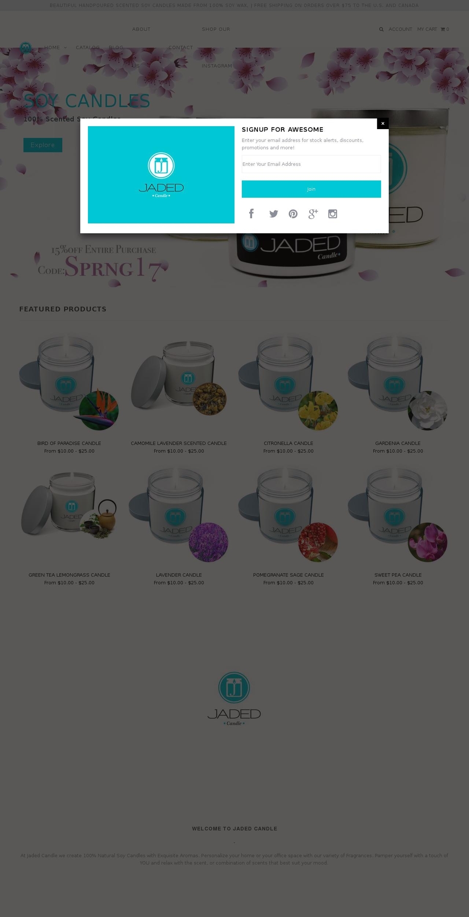 jadedcandle.com shopify website screenshot