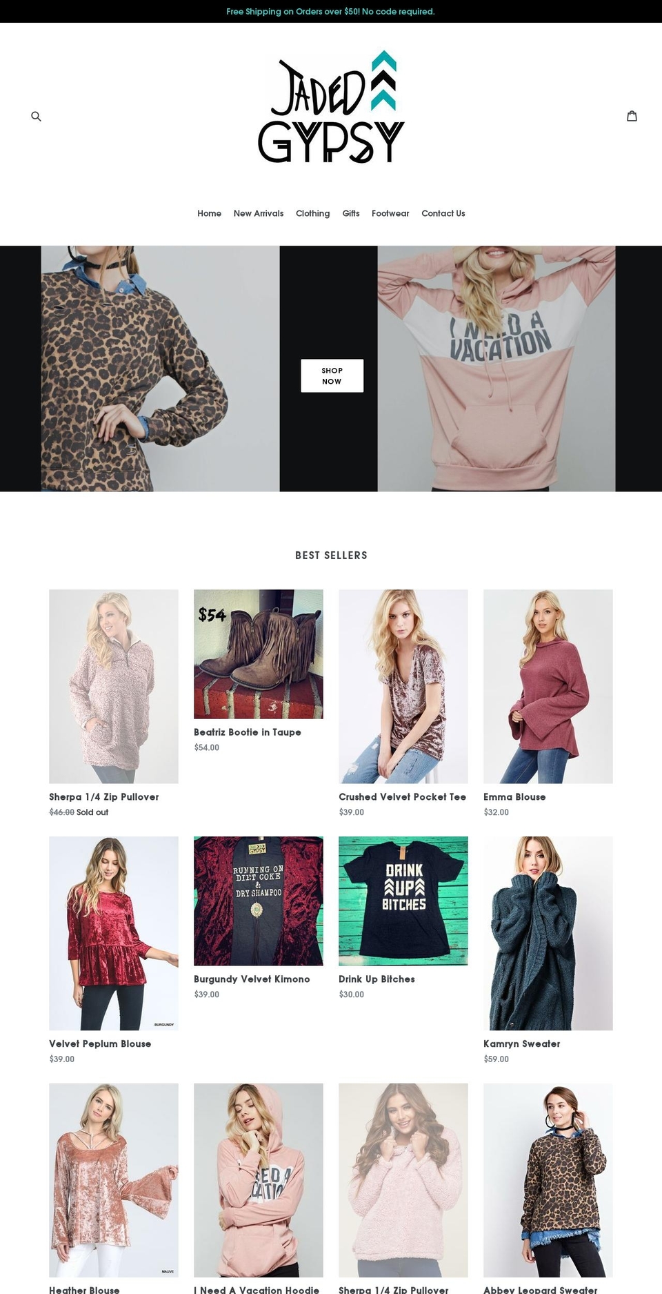 jadedgypsyboutique.com — Shopify storefront screenshot