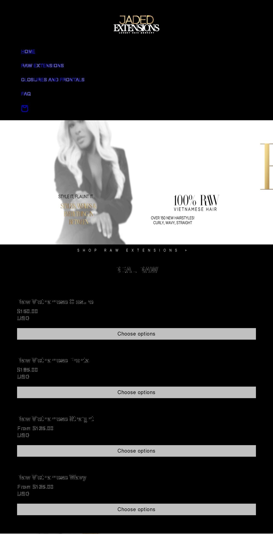 jadedhairextensions.com shopify website screenshot