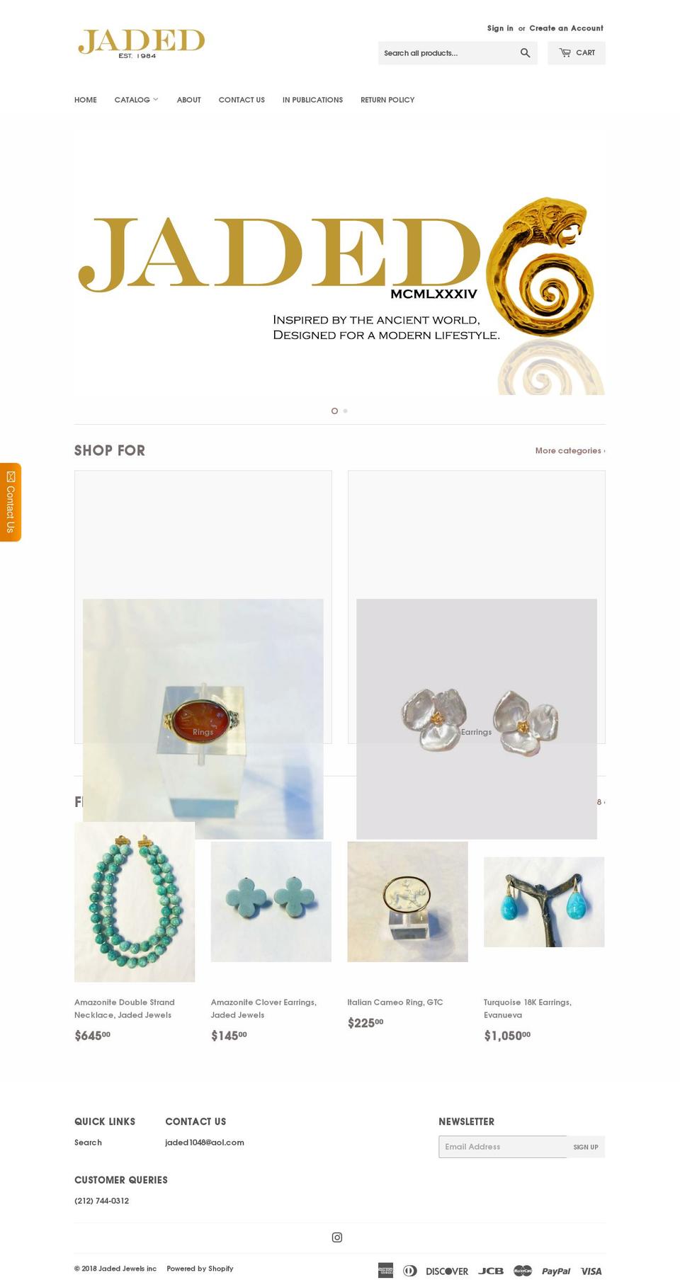 jadedjewels.com shopify website screenshot