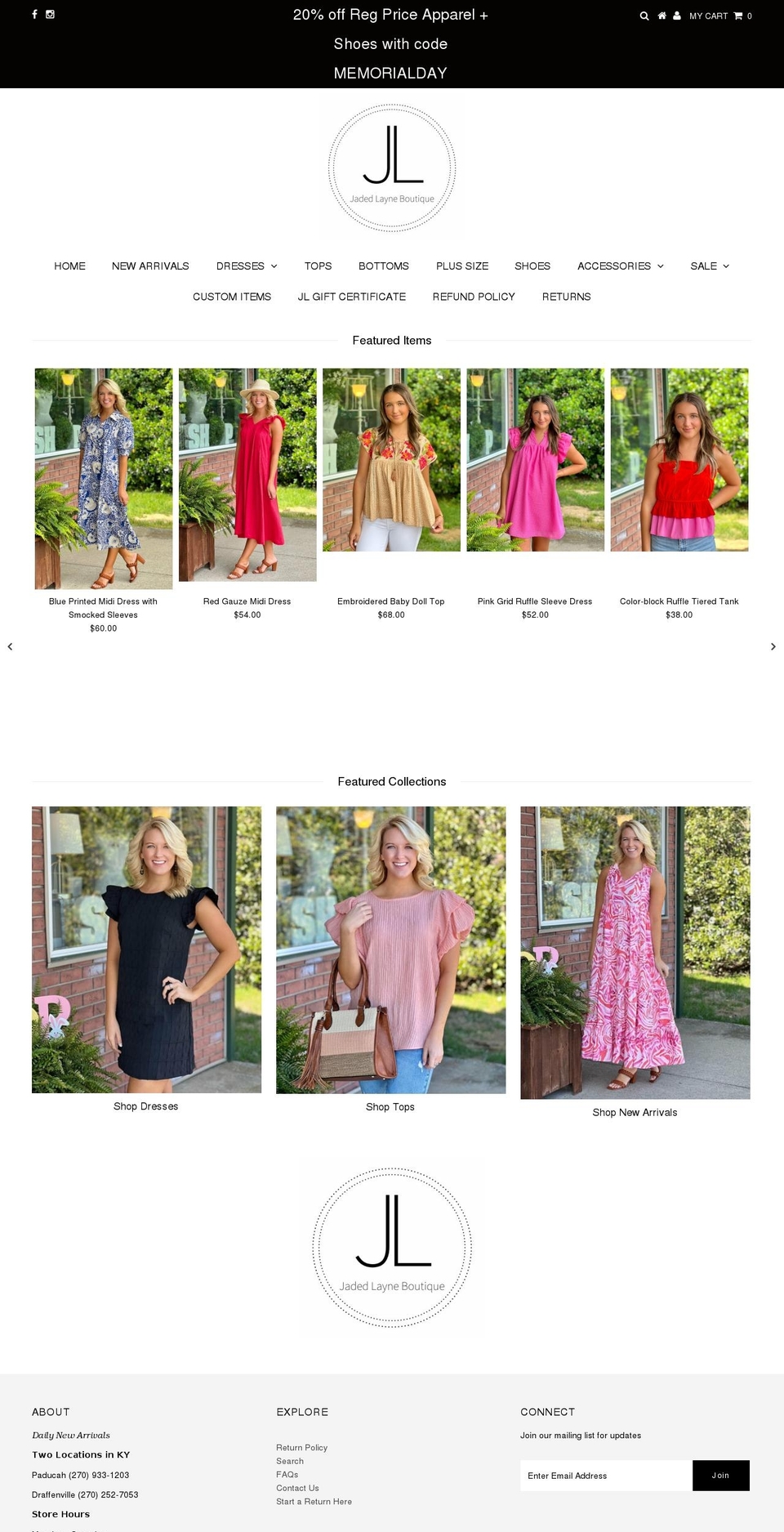 jadedlayneboutique.com shopify website screenshot