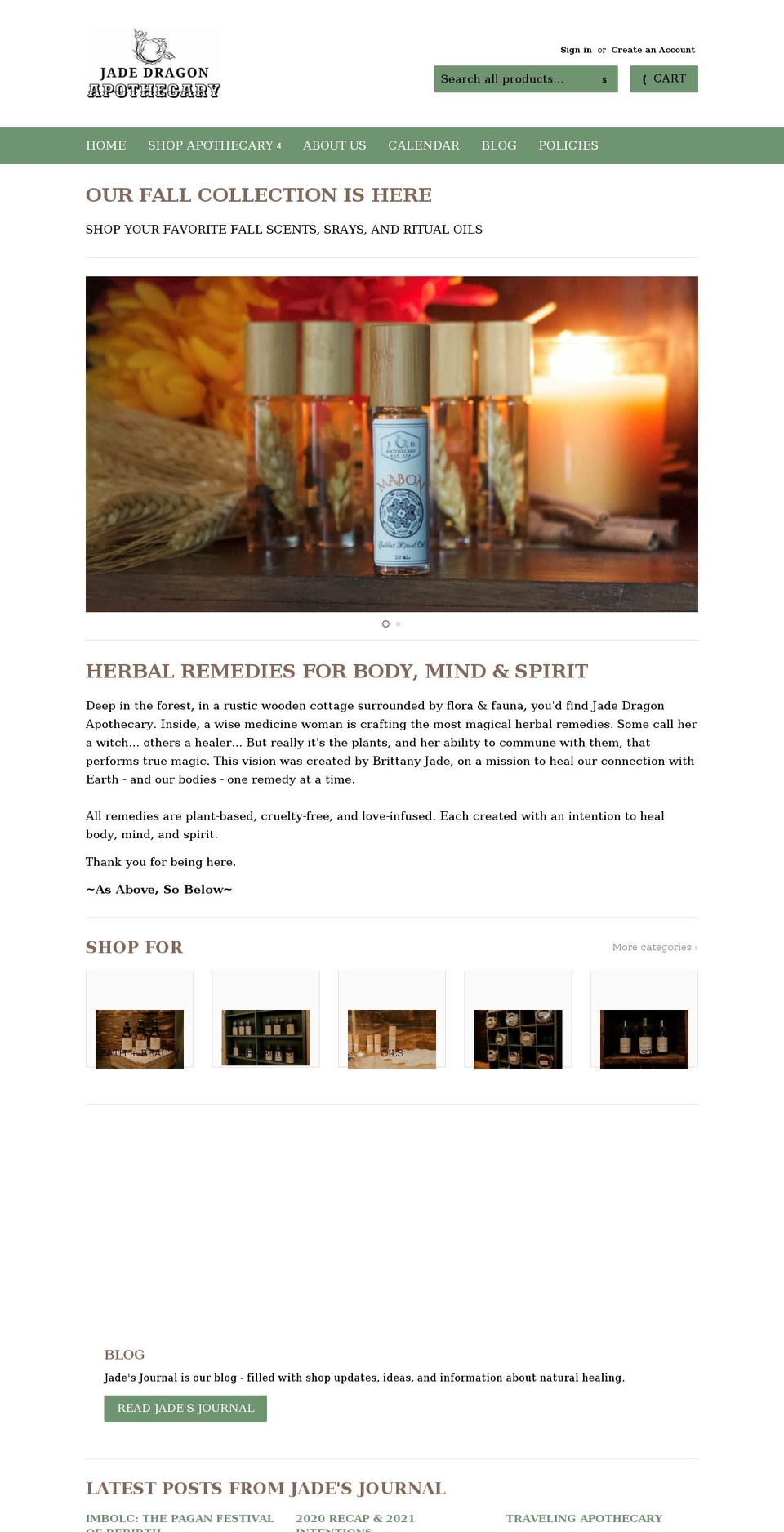 jadedragonapothecary.com — Shopify storefront screenshot