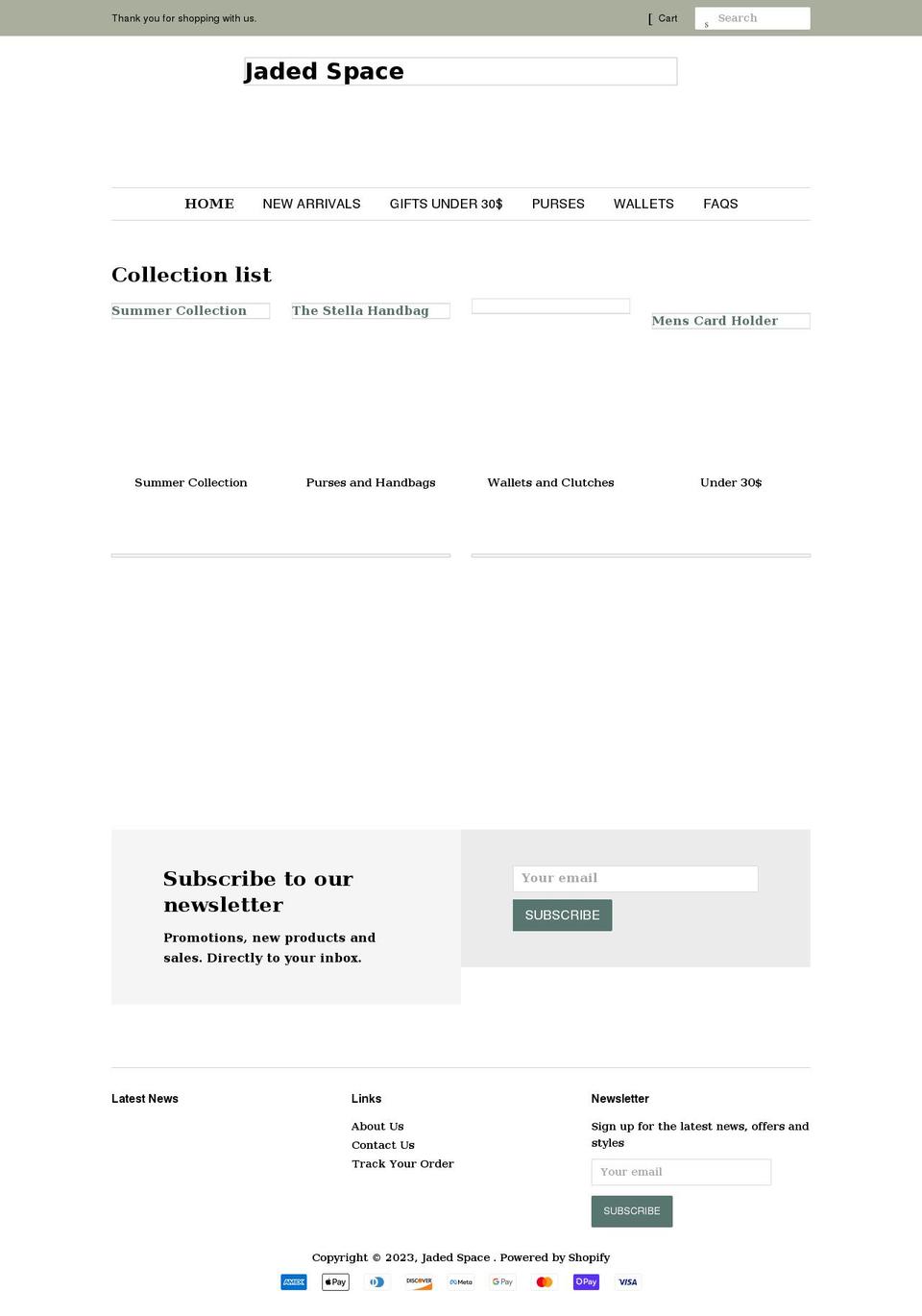 jadedspace.com shopify website screenshot