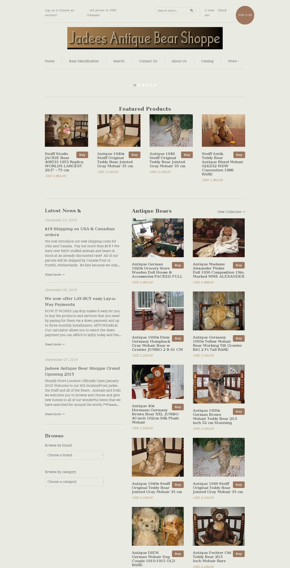 jadeesantiquebearshoppe.com shopify website screenshot