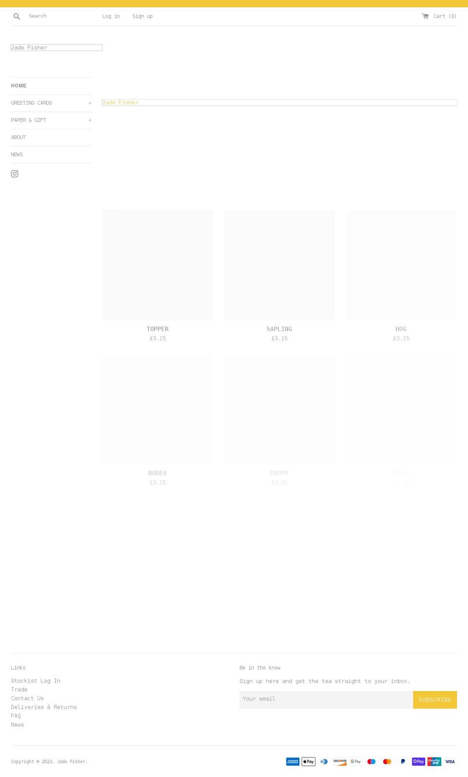 jadefisher.com shopify website screenshot